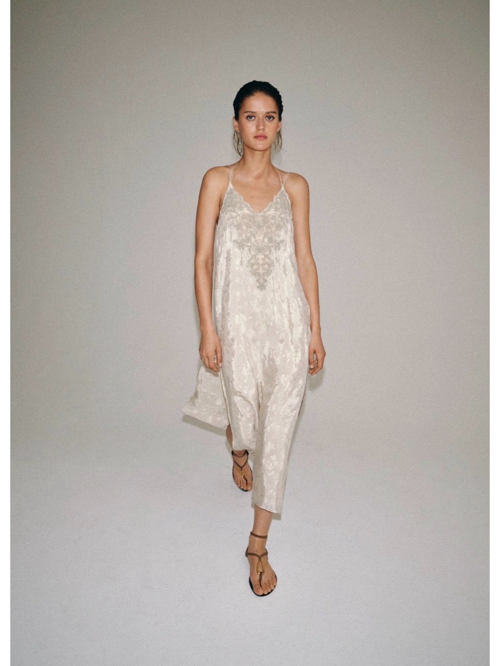 Zara Cream Lace-Trim Midi Slip Dress